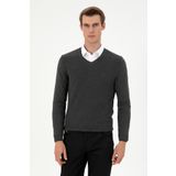 U.S. Polo Assn. Erkek Slim Fit V Yaka Antrasit Melanj Basic Kazak 50288886-vr081