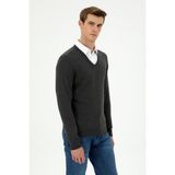 U.S. Polo Assn. Erkek Slim Fit V Yaka Antrasit Melanj Basic Kazak 50294764-VR081