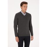 U.S. Polo Assn. Erkek Slim Fit V Yaka Antrasit Melanj Basic Kazak 50313668-VR081