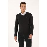 U.S. Polo Assn. Erkek Slim Fit V Yaka Antrasit Melanj Basic Triko Kazak 50313662-VR081 - Antrasit Melanj