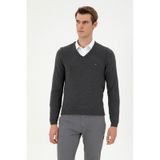 U.S. Polo Assn. Erkek Slim Fit V Yaka Antrasit Melanj Kazak 50297063-VR081