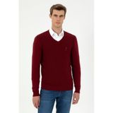 U.S. Polo Assn. Erkek Slim Fit V Yaka Bordo Basic Kazak 50288886-VR014