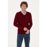 U.S. Polo Assn. Erkek Slim Fit V Yaka Bordo Basic Kazak 50313668-VR014