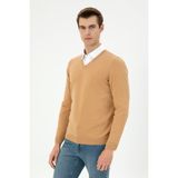 U.S. Polo Assn. Erkek Slim Fit V Yaka Camel Basic Kazak 50294764-VR015