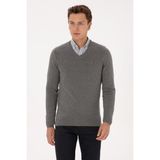 U.S. Polo Assn. Erkek Slim Fit V Yaka Gri Melanj Basic Kazak 50313668-VR086 - Grimelanj - 2XL