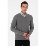 U.S. Polo Assn. Erkek Slim Fit V Yaka Gri Melanj Kazak 50298283-VR086