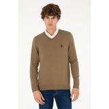 U.S. Polo Assn. Erkek Slim Fit V Yaka Haki Basic Kazak 50293512-VR027 - XL - Haki-289