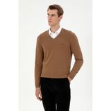 U.S. Polo Assn. Erkek Slim Fit V Yaka Haki Melanj Kazak 50297063-VR125