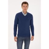 U.S. Polo Assn. Erkek Slim Fit V Yaka İndigo Basic Kazak 50313668-VR028 - Indigo - 3XL