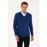U.S. Polo Assn. Erkek Slim Fit V Yaka İndigo Basic Triko Kazak 50313662-VR028 - Indigo