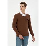 U.S. Polo Assn. Erkek Slim Fit V Yaka Kahverengi Basic Kazak 50288881-VR029