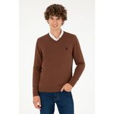 U.S. Polo Assn. Erkek Slim Fit V Yaka Kahverengi Basic Kazak 50293512-VR158 - 2XL - Kahverengi-200