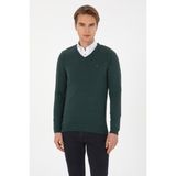 U.S. Polo Assn. Erkek Slim Fit V Yaka Koyu Yeşil Basic Kazak 50313668-VR079 - 2XL