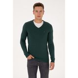 U.S. Polo Assn. Erkek Slim Fit V Yaka Koyu Yeşil Basic Kazak 50313668-VR079
