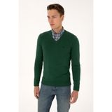 U.S. Polo Assn. Erkek Slim Fit V Yaka Koyu Yeşil Basic Triko Kazak 50313662-VR079