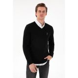U.S. Polo Assn. Erkek Slim Fit V Yaka Siyah Basic Kazak 50288881-VR046