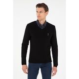 U.S. Polo Assn. Erkek Slim Fit V Yaka Siyah Basic Kazak 50288886-VR046 - Siyah-128