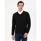 U.S. Polo Assn. Erkek Slim Fit V Yaka Siyah Basic Kazak 50298283-VR046 - Siyah-128