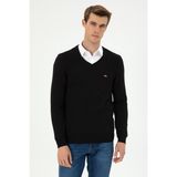 U.S. Polo Assn. Erkek Slim Fit V Yaka Siyah Kazak 50297063-VR046 - Siyah-128