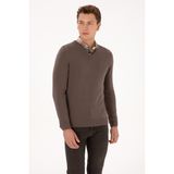 U.S. Polo Assn. Erkek Slim Fit V Yaka Vizon Basic Kazak 50313668-VR052 - 3XL