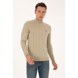 U.S. Polo Assn. Erkek Slim Fit Yarım Balıkçı Yaka Açık Haki Kazak 50315019-VR183 - XL