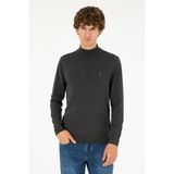 U.S. Polo Assn. Erkek Slim Fit Yarım Boğazlı Antrasit Melanj Basic Kazak 50293499-VR081 - 2XL