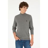 U.S. Polo Assn. Erkek Slim Fit Yarım Boğazlı Gri Melanj Basic Kazak 50293499-VR086 - Grimelanj - XL
