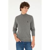 U.S. Polo Assn. Erkek Slim Fit Yarım Boğazlı Gri Melanj Basic Kazak 50293499-vr086