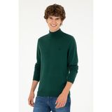 U.S. Polo Assn. Erkek Slim Fit Yarım Boğazlı Koyu Yeşil Basic Kazak 50293499-VR079 - XL