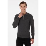 U.S. Polo Assn. Erkek Slim Fit Yarım Fermuarlı Antrasit Melanj Basic Kazak 50297066-VR081