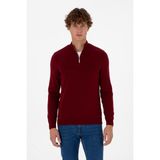 U.S. Polo Assn. Erkek Slim Fit Yarım Fermuarlı Bordo Basic Kazak 50313695-VR014 - 3XL