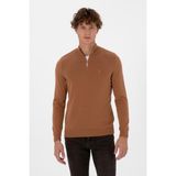 U.S. Polo Assn. Erkek Slim Fit Yarım Fermuarlı Camel Basic Kazak 50313695-VR233 - Bisküvi - 2XL