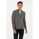 U.S. Polo Assn. Erkek Slim Fit Yarım Fermuarlı Gri Melanj Basic Kazak 50313695-VR109 - Grimelanj - 4XL