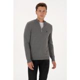 U.S. Polo Assn. Erkek Slim Fit Yarım Fermuarlı Gri Melanj Basic Kazak 50313695-VR109