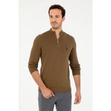 U.S. Polo Assn. Erkek Slim Fit Yarım Fermuarlı Haki Basic Kazak 50293517-VR027 - XL - Haki-289