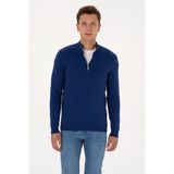 U.S. Polo Assn. Erkek Slim Fit Yarım Fermuarlı İndigo Basic Kazak 50313695-VR028 - Indigo - 3XL