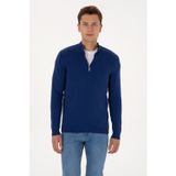 U.S. Polo Assn. Erkek Slim Fit Yarım Fermuarlı İndigo Basic Kazak 50313695-VR028