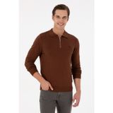 U.S. Polo Assn. Erkek Slim Fit Yarım Fermuarlı Kahverengi Basic Kazak 50297066-VR158