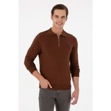 U.S. Polo Assn. Erkek Slim Fit Yarım Fermuarlı Kahverengi Basic Kazak 50297066-VR158