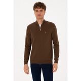 U.S. Polo Assn. Erkek Slim Fit Yarım Fermuarlı Kahverengi Basic Kazak 50313695-VR029 - Kahverengi-200