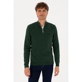 U.S. Polo Assn. Erkek Slim Fit Yarım Fermuarlı Koyu Yeşil Basic Kazak 50313695-VR079 - XL