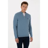 U.S. Polo Assn. Erkek Slim Fit Yarım Fermuarlı Mavi Basic Kazak 50313695-VR251 - Koyu Mavi Melanj - XL