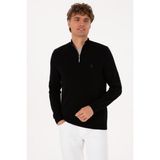 U.S. Polo Assn. Erkek Slim Fit Yarım Fermuarlı Siyah Basic Kazak 50313695-VR046 - Siyah-128 - 3XL
