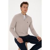 U.S. Polo Assn. Erkek Slim Fit Yarım Fermuarlı Taş Basic Kazak 50313695-VR049 - 2XL