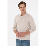 U.S. Polo Assn. Erkek Slim Fit Yarım Fermuarlı Taş Melanj Basic Kazak 50297066-VR225