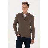 U.S. Polo Assn. Erkek Slim Fit Yarım Fermuarlı Vizon Basic Kazak 50313695-VR052 - 2XL
