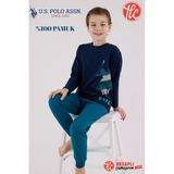 U.s. Polo Assn. Garson Erkek Çocuk Logolu Lacivert %100 Pamuklu Uzun Kollu Paça Lastikli Pijama Takım