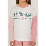 U.S. Polo Assn. Girl Beyaz Pembe Kız Çocuk Uzun Kol Pijama Takım - Krem - 5 - 6 Yaş