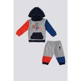 U.S. Polo Assn. Gri Melanj Kanguru Cep Kapüşonlu Bebek 2'li Takım - 9 - 12 Ay