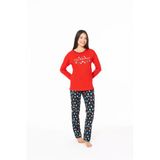 U.s. Polo Assn. Kadın %100 Pamuklu Düz Paça Desenli Kırmızı Pijama Takımı - Kırmızı - Arsno20h16t7-Fkır